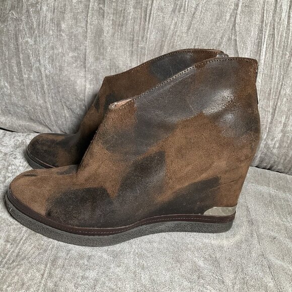 Donald J Pliner Booties 7.5M Daphne Brown Leather Wedge Suede Distressed Leather - Picture 14 of 14
